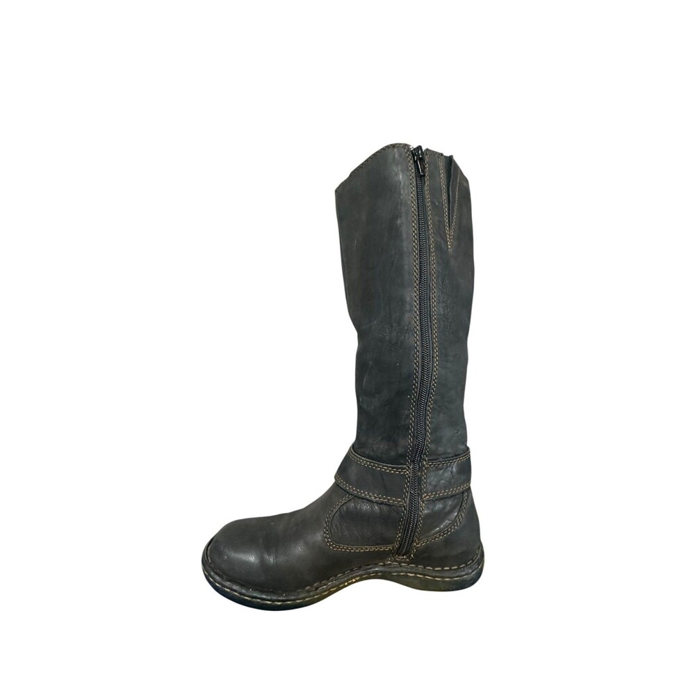 B.O.C. Women’s Tall Knee High Boots Black Leather Riding Buckle 6.5 M Boho Zip - Picture 4 of 12
